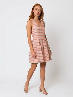 Striped orange  and Cream Fit-and-Flare Dress
